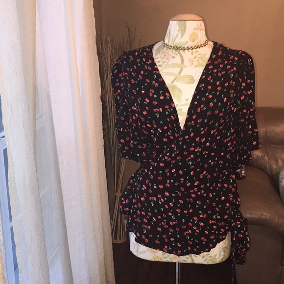Xhilaration Tops - Xhilaration Brand Cherry Print Wrap Style Top 1X